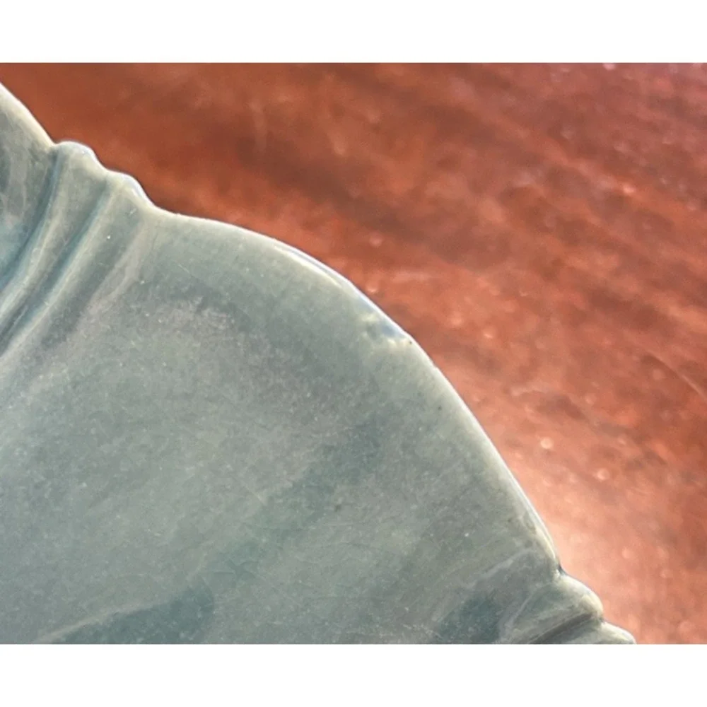50s Miltonvale Pottery Kansas Turquoise Blue Scalloped Planter Vase Shinny 7 EUC